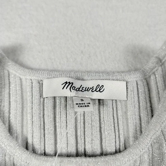 Madewell Tank Silver Womans Small Signature Shimmer Knit Cutaway Sweater Ribbed - Picture 5 of 13